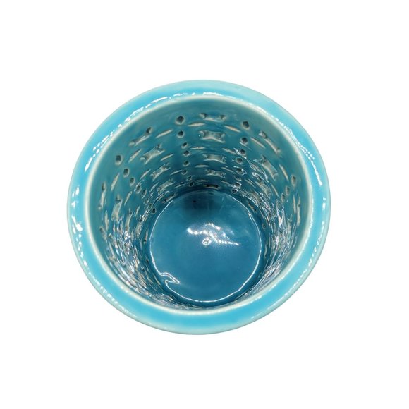 Cut Out Hurricane Candleholder Turquoise Ceramic Cost Plus - Picture 4 of 5